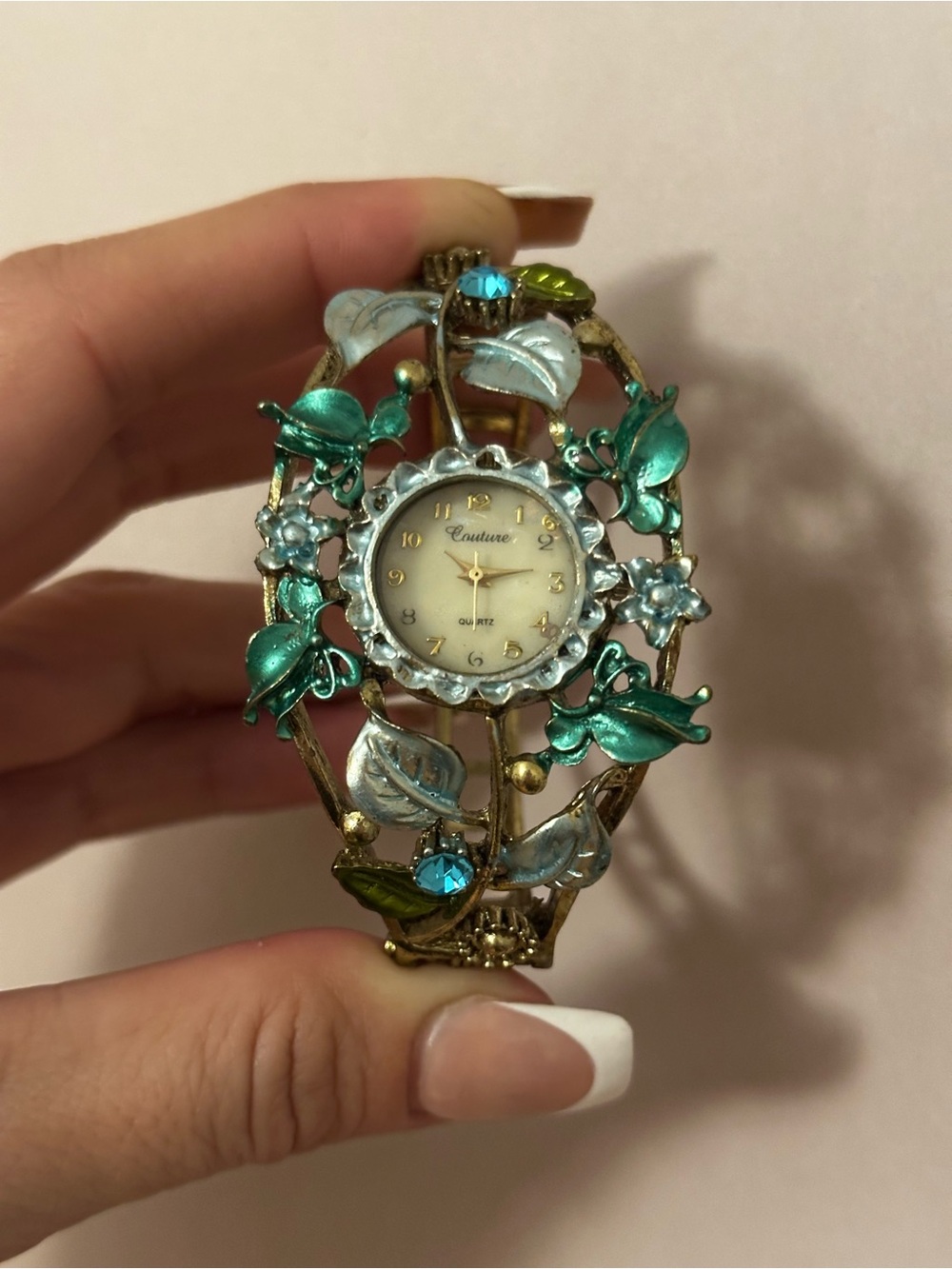 Teal Floral Filigree Bracelet Watch
